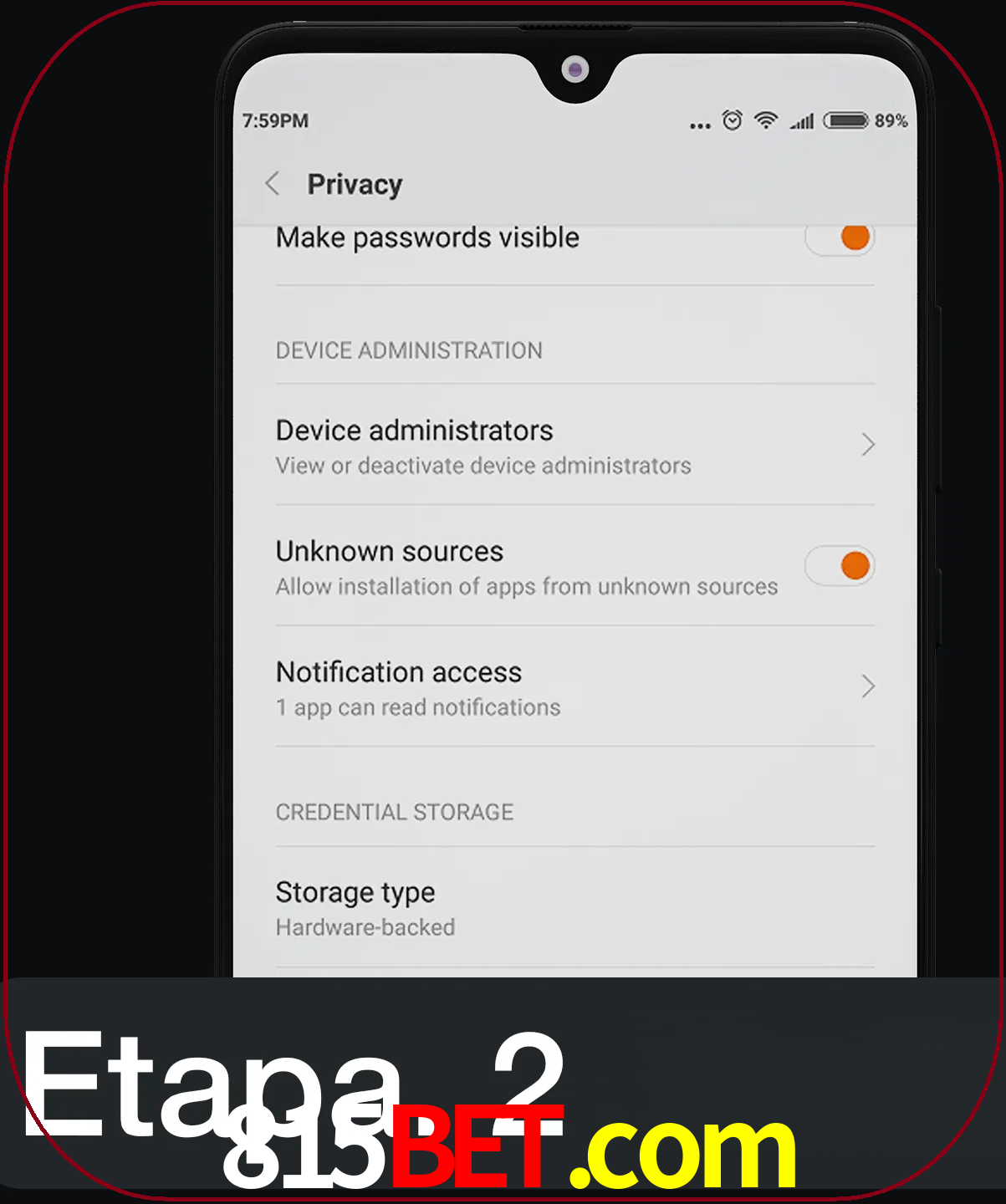 Desabilitar opção de fontes desconhecidas.