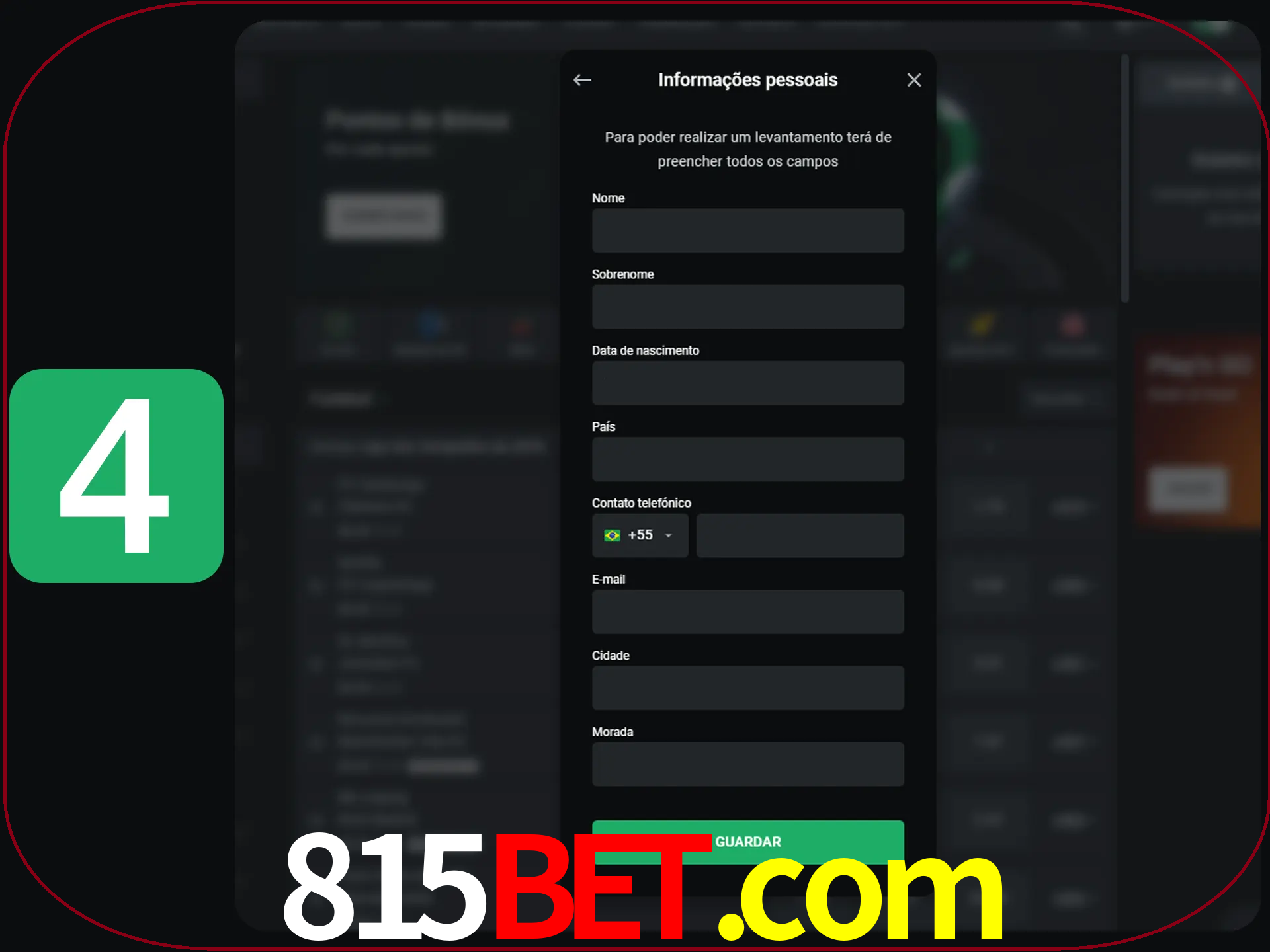 Preencha todos os campos no formulário de registro.